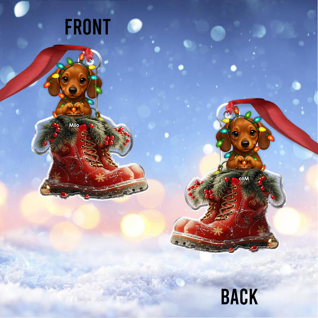 Dog Christmas Boots - Personalized Dog Custom Shaped Ornament