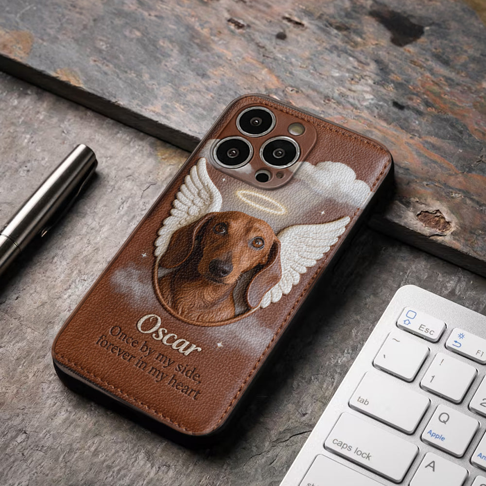 Once By My Side - Personalized Dog Leather Phone Case