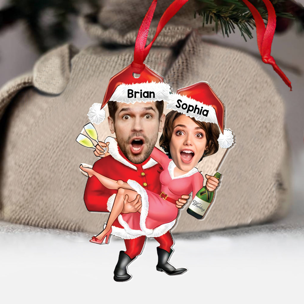 Santa Couple Celebration - Personalized Couple Transparent Ornament