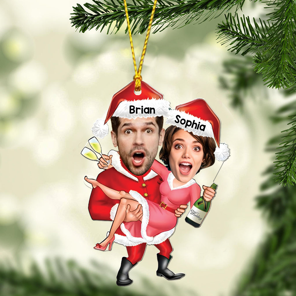 Santa Couple Celebration - Personalized Couple Transparent Ornament