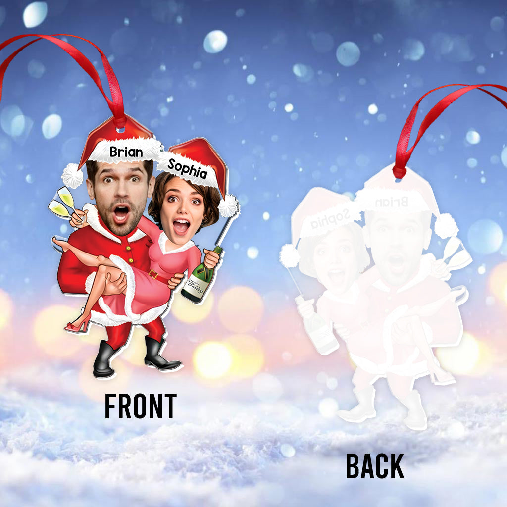Santa Couple Celebration - Personalized Couple Transparent Ornament