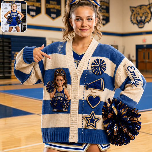 Any Photo Proud Cheerleader - Personalized Cheerleading Cardigan Sweater