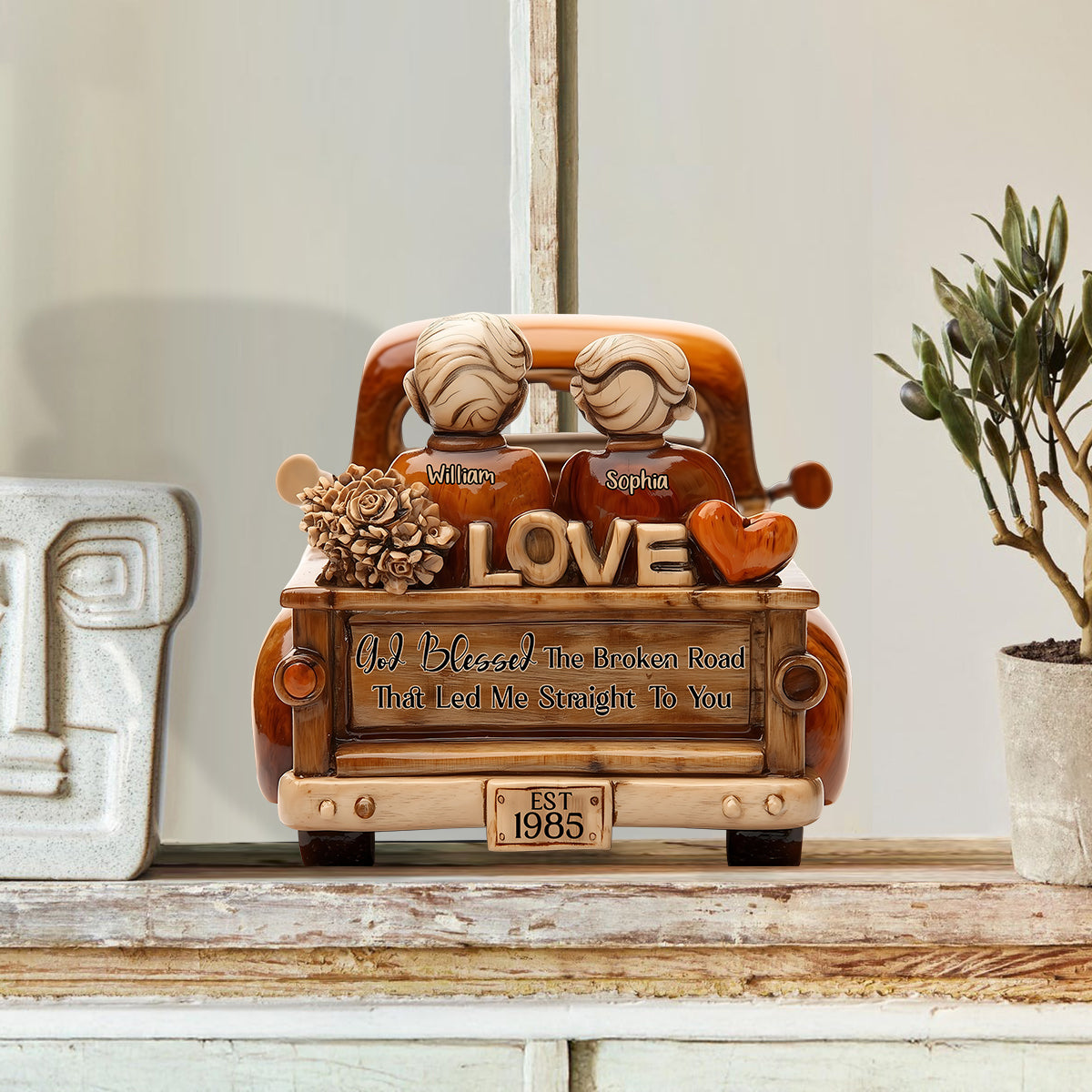 God Blessed The Broken Road That Led Me Straight to You - Personalized Couple Custom Shaped Wood Plaque