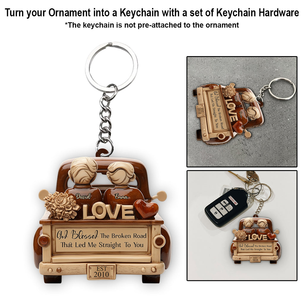 God Blessed The Broken Road - Personalized Couple Ornament
