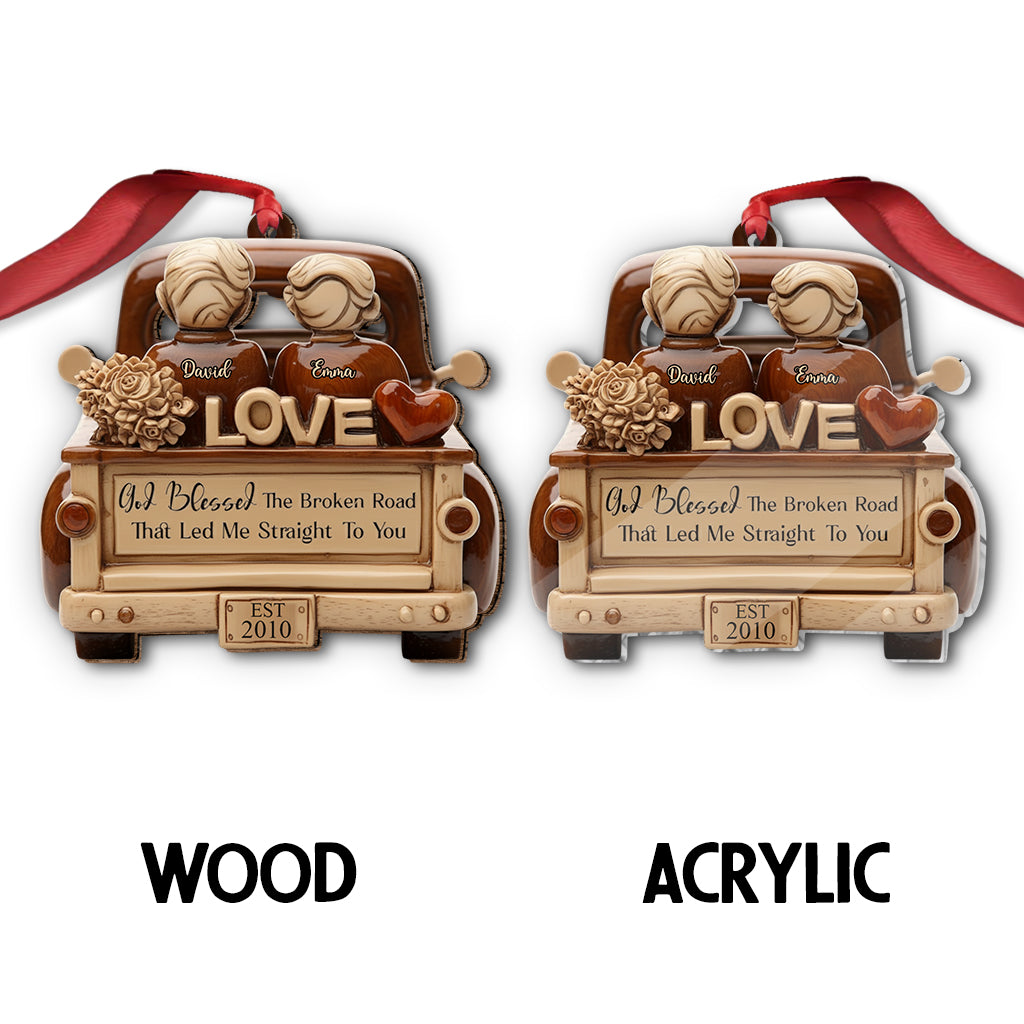 God Blessed The Broken Road - Personalized Couple Ornament