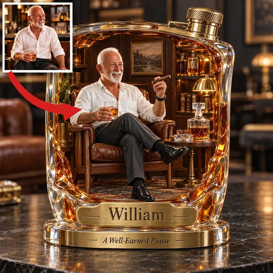Personalized Whiskey Acrylic Plaque - Custom Photo Flask Lounge Diorama