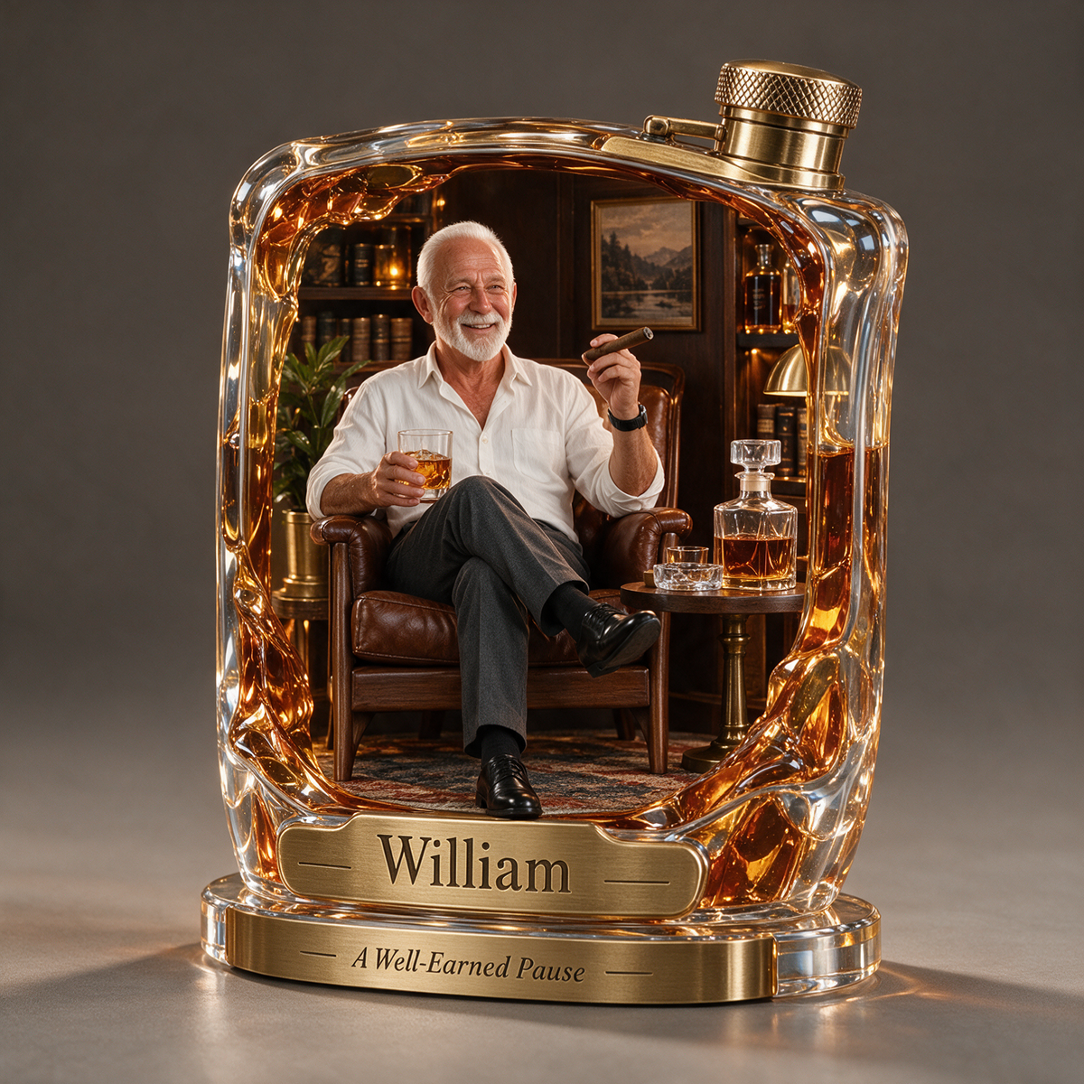 Personalized Whiskey Acrylic Plaque - Custom Photo Flask Lounge Diorama