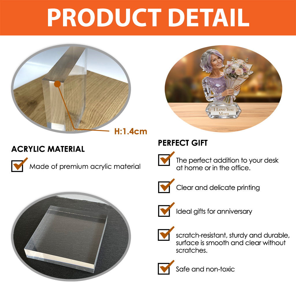 Mom Grandma And Flower Bouquet - Personalized Mother Custom Shaped Acrylic Plaque