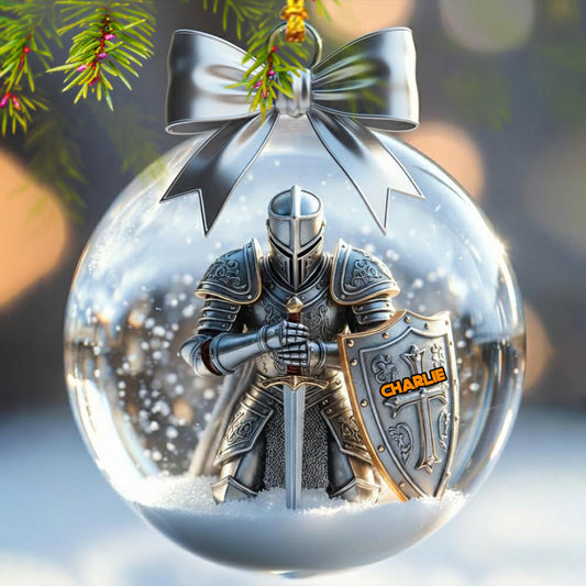 Knight Of God - Personalized Christian Snow Globe Ornament With Bow