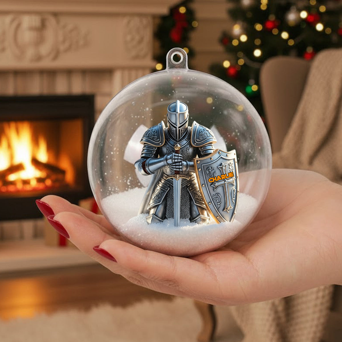 Knight Of God - Personalized Christian Snow Globe Ornament With Bow