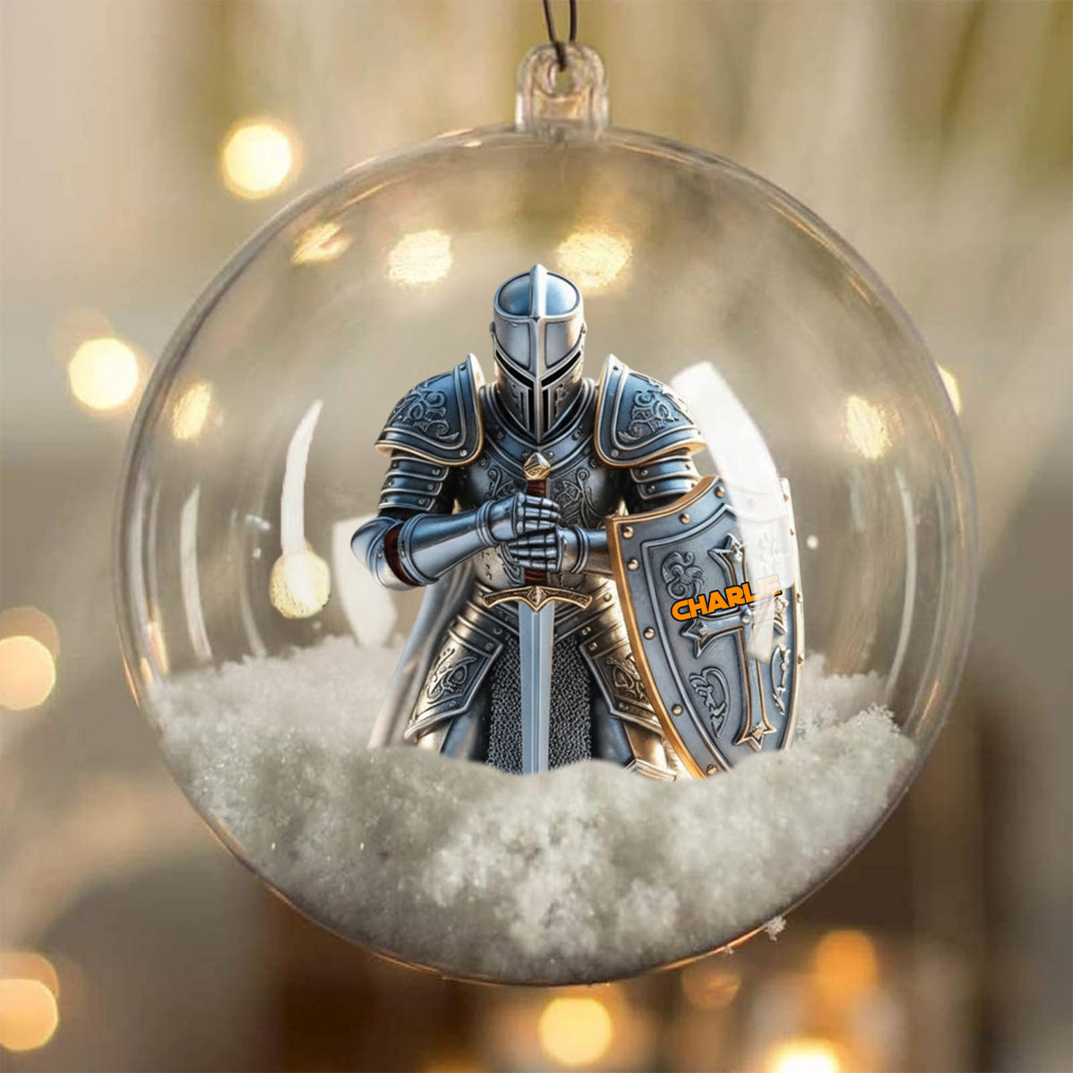 Knight Of God - Personalized Christian Snow Globe Ornament With Bow