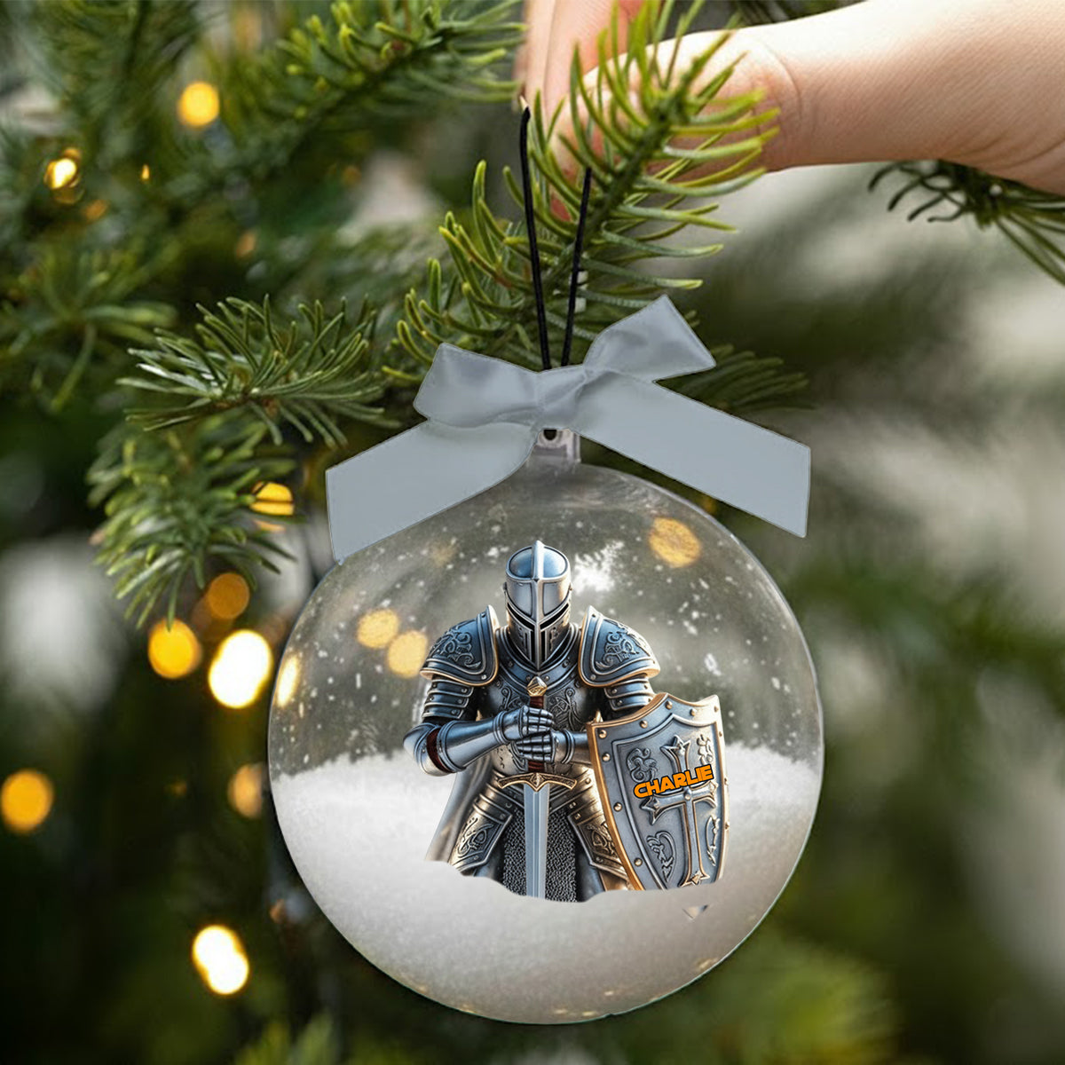 Knight Of God - Personalized Christian Snow Globe Ornament With Bow