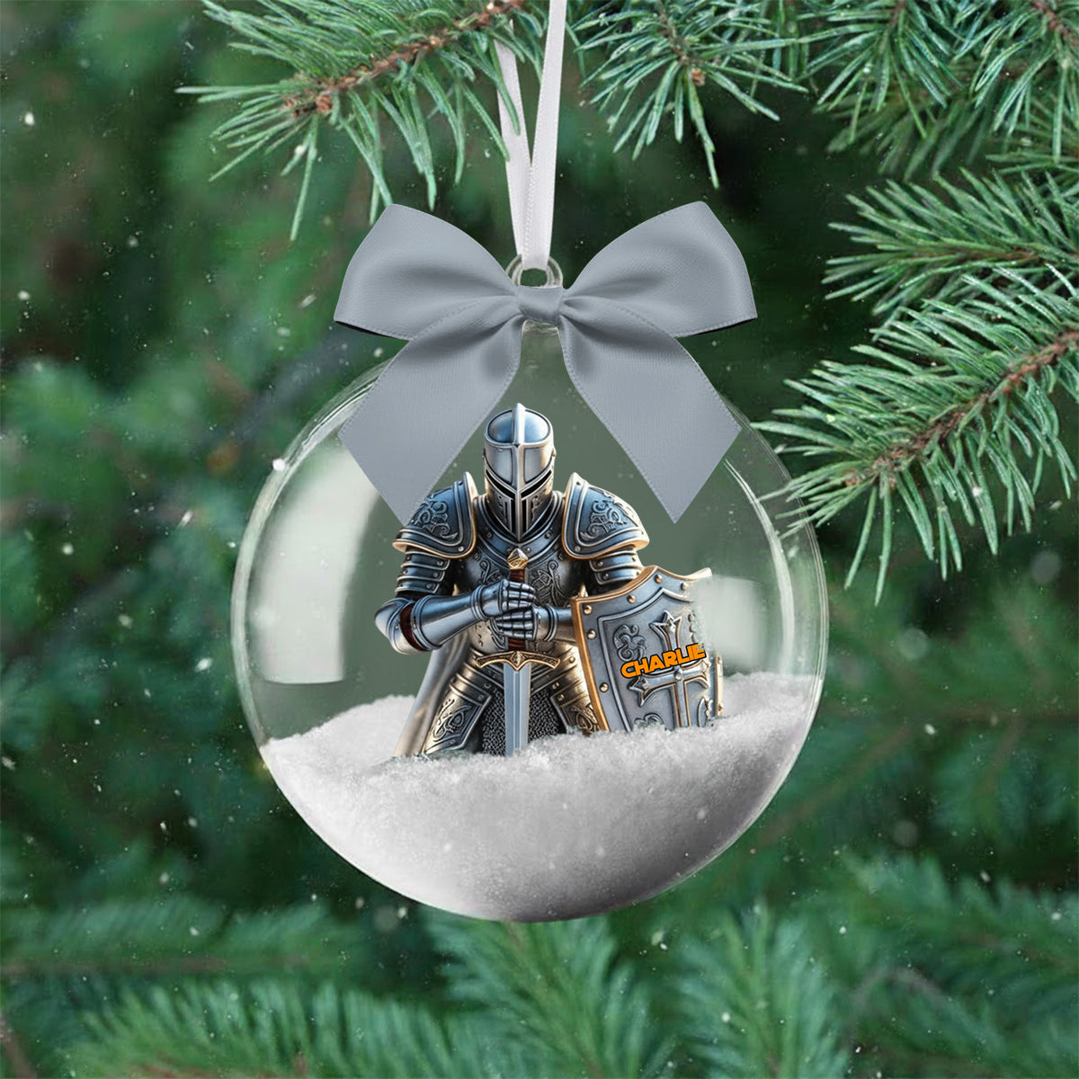 Knight Of God - Personalized Christian Snow Globe Ornament With Bow