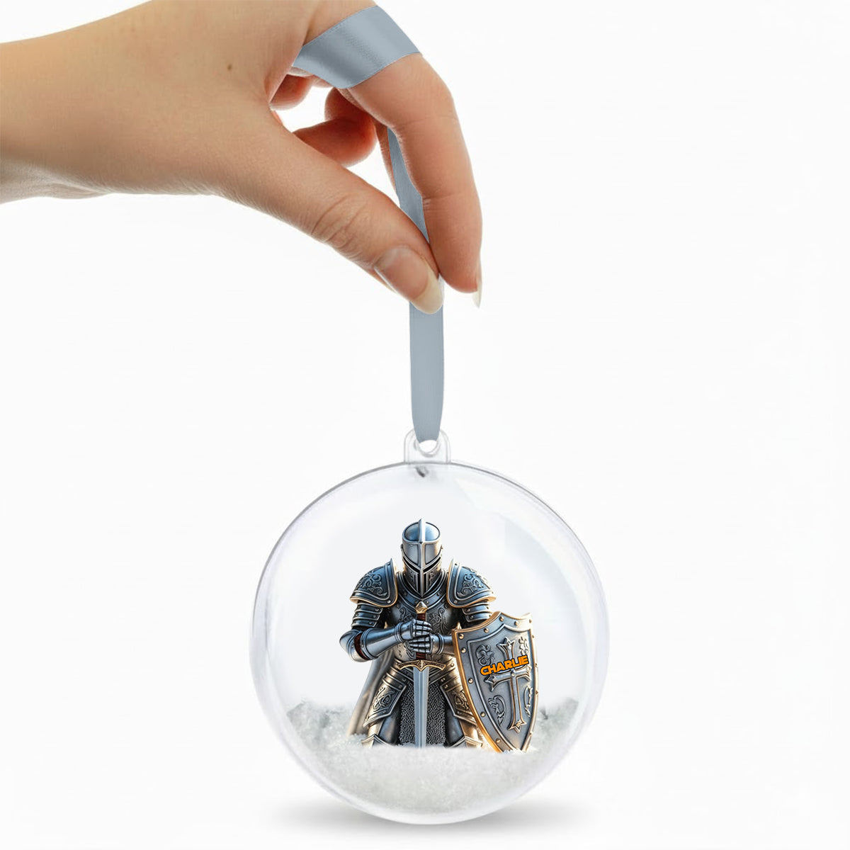 Knight Of God - Personalized Christian Snow Globe Ornament With Bow