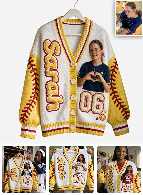 Softball Is My Therapy - Personalized Softball Cardigan Sweater