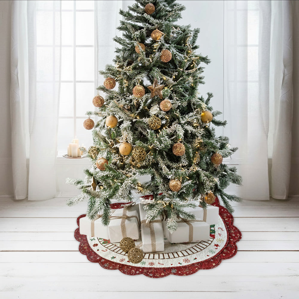 Cute Dog And Cat Christmas Train - Personalized Dog Shaped Tree Skirt