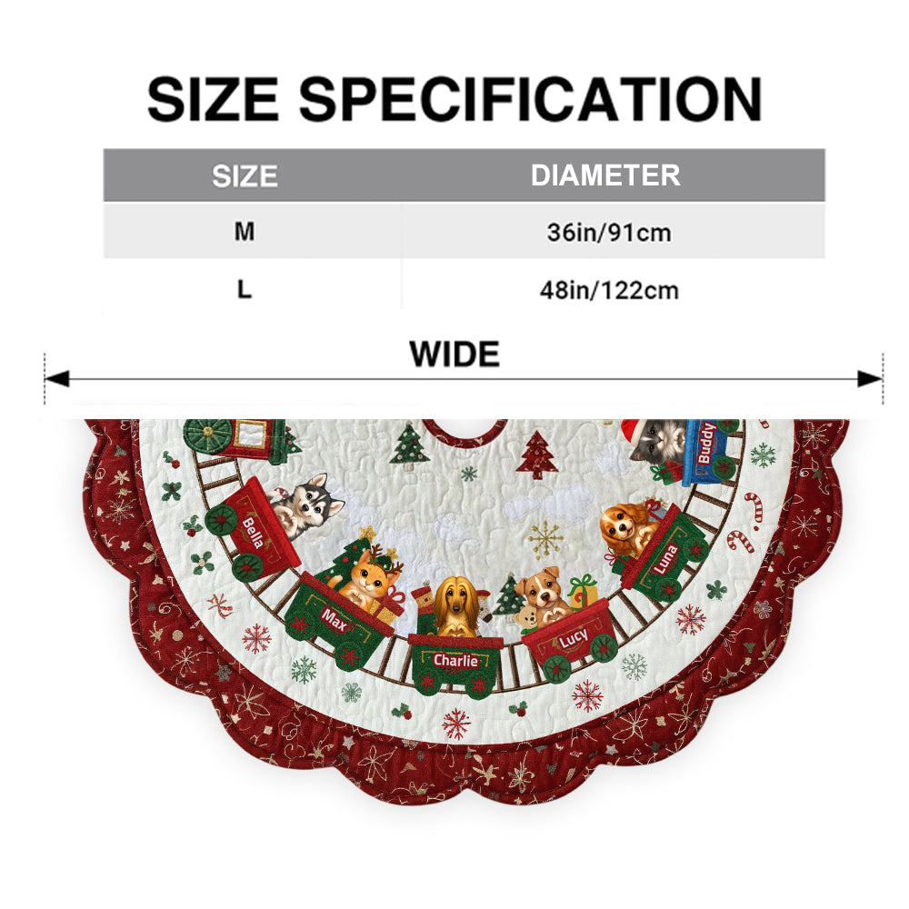 Cute Dog And Cat Christmas Train - Personalized Dog Shaped Tree Skirt