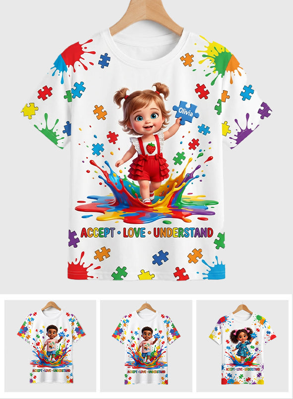 Accept Love Understand Autism Awareness Kids - Personalized Autism Awareness All Over Shirt
