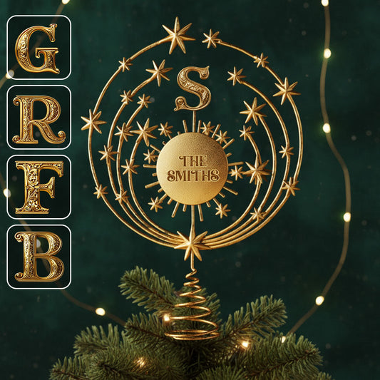 Merry Christmas 2025, Family Initial Custom - Personalized Family LED Light Tree Topper