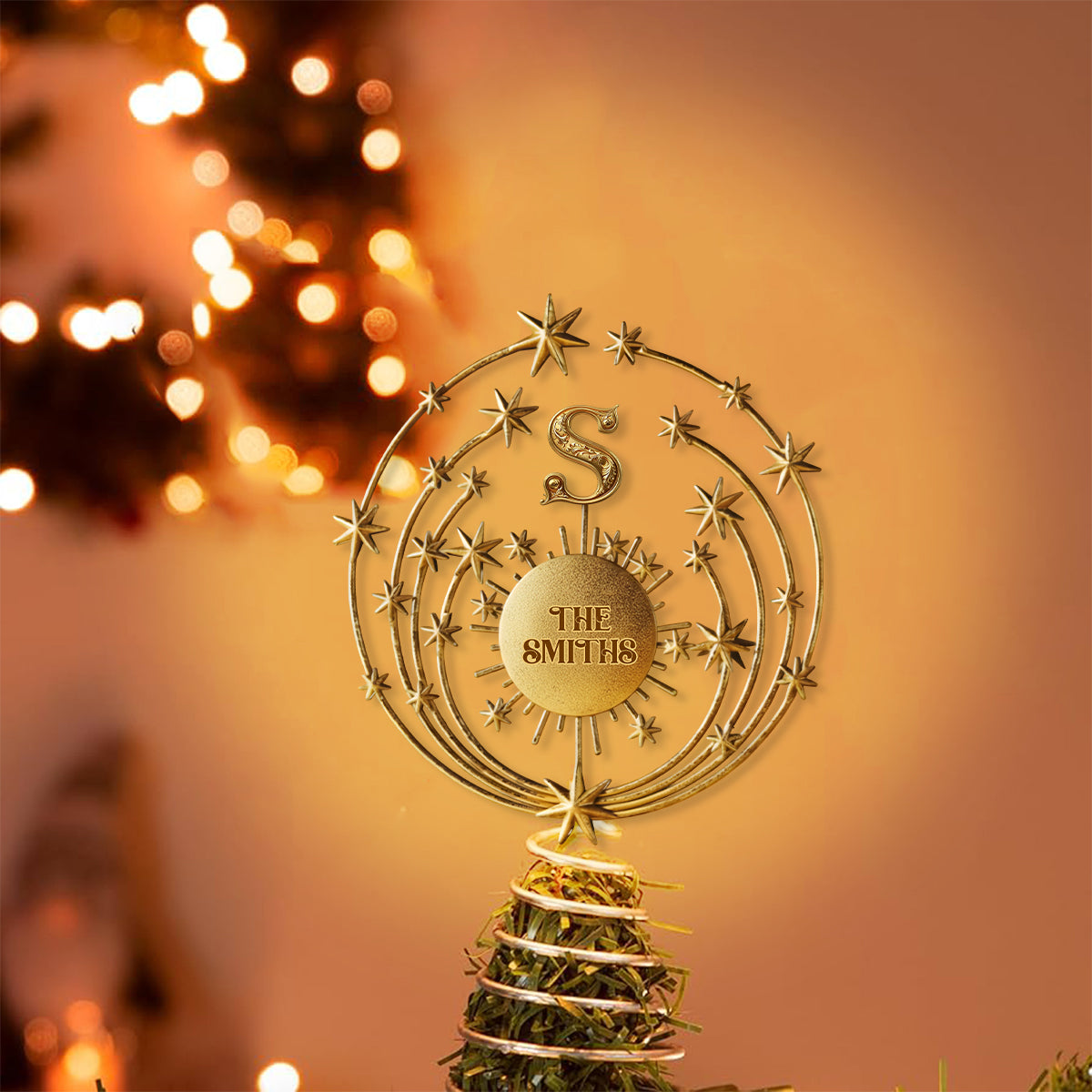 Merry Christmas 2025, Family Initial Custom - Personalized Family LED Light Tree Topper