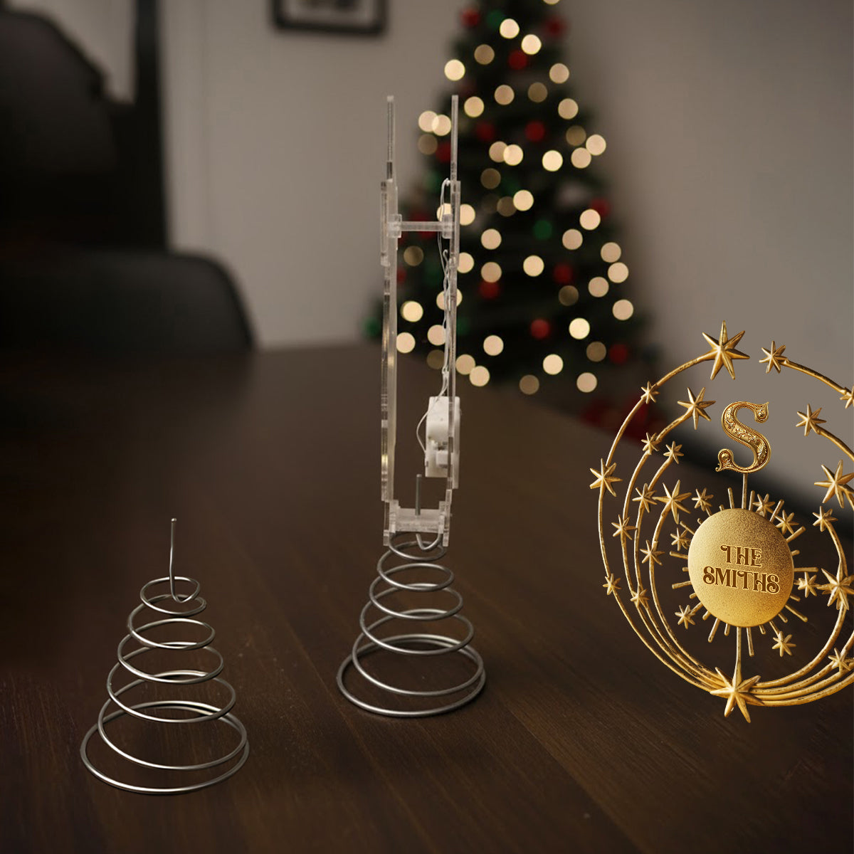 Merry Christmas 2025, Family Initial Custom - Personalized Family LED Light Tree Topper