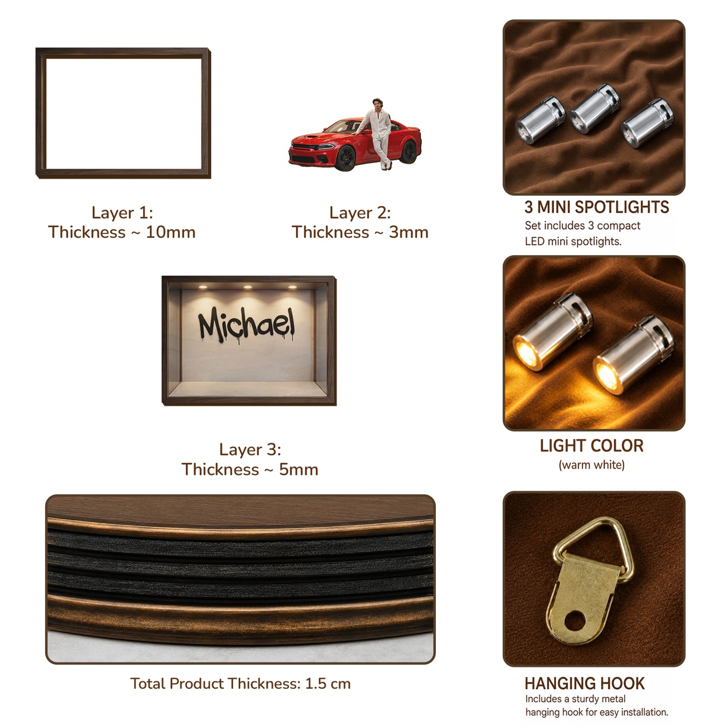 Cars Lover - Personalized Car Lover Wooden Light Shadow Box