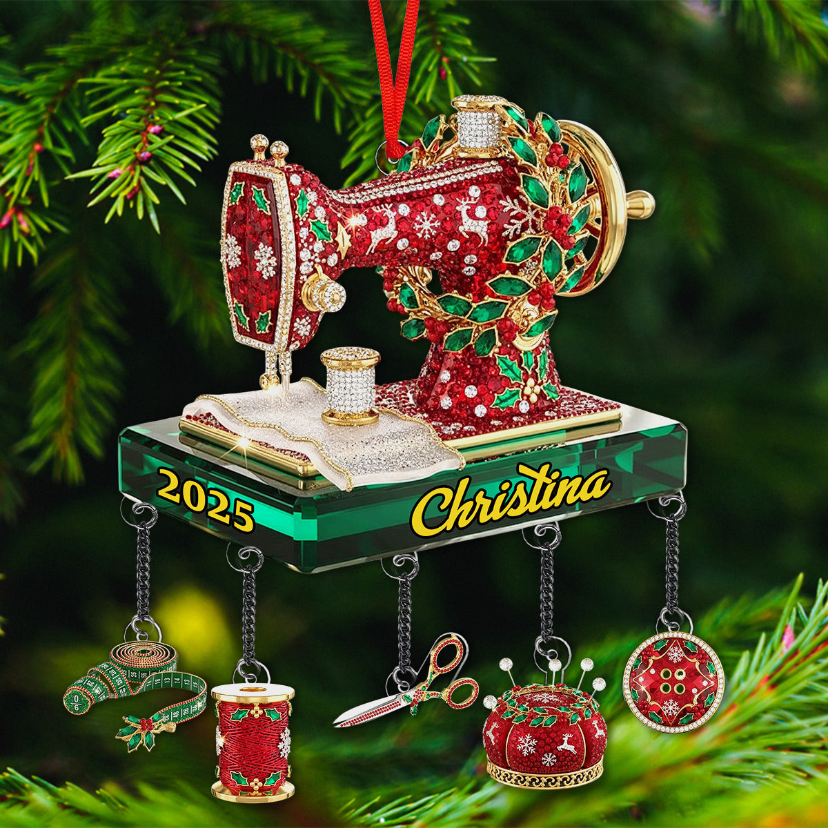 Love Sewing - Personalized Sewing Ornament With Charm