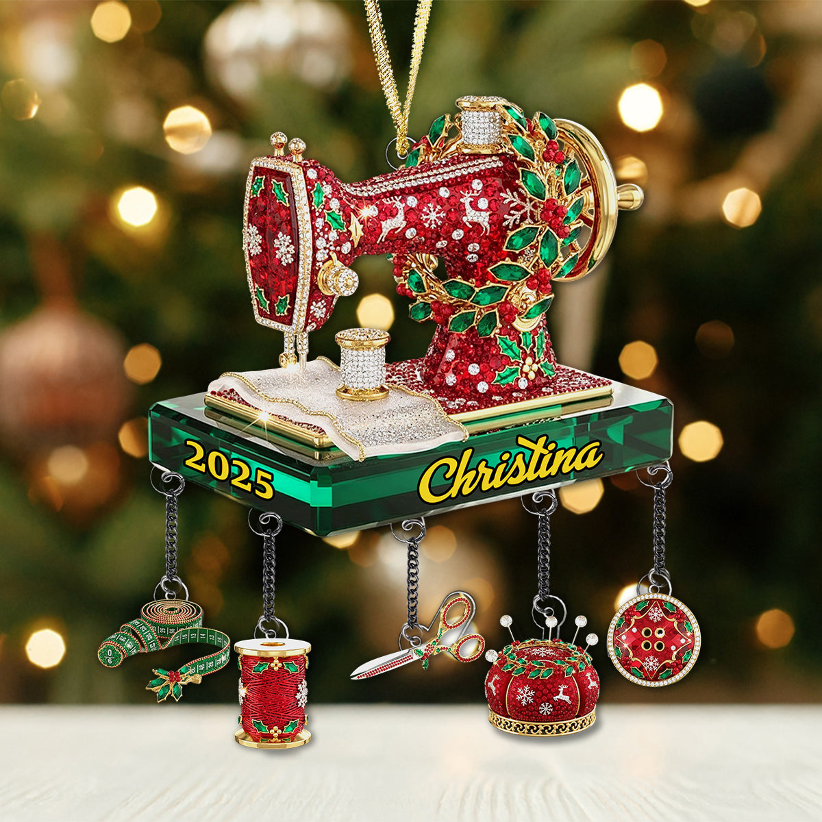 Love Sewing - Personalized Sewing Ornament With Charm