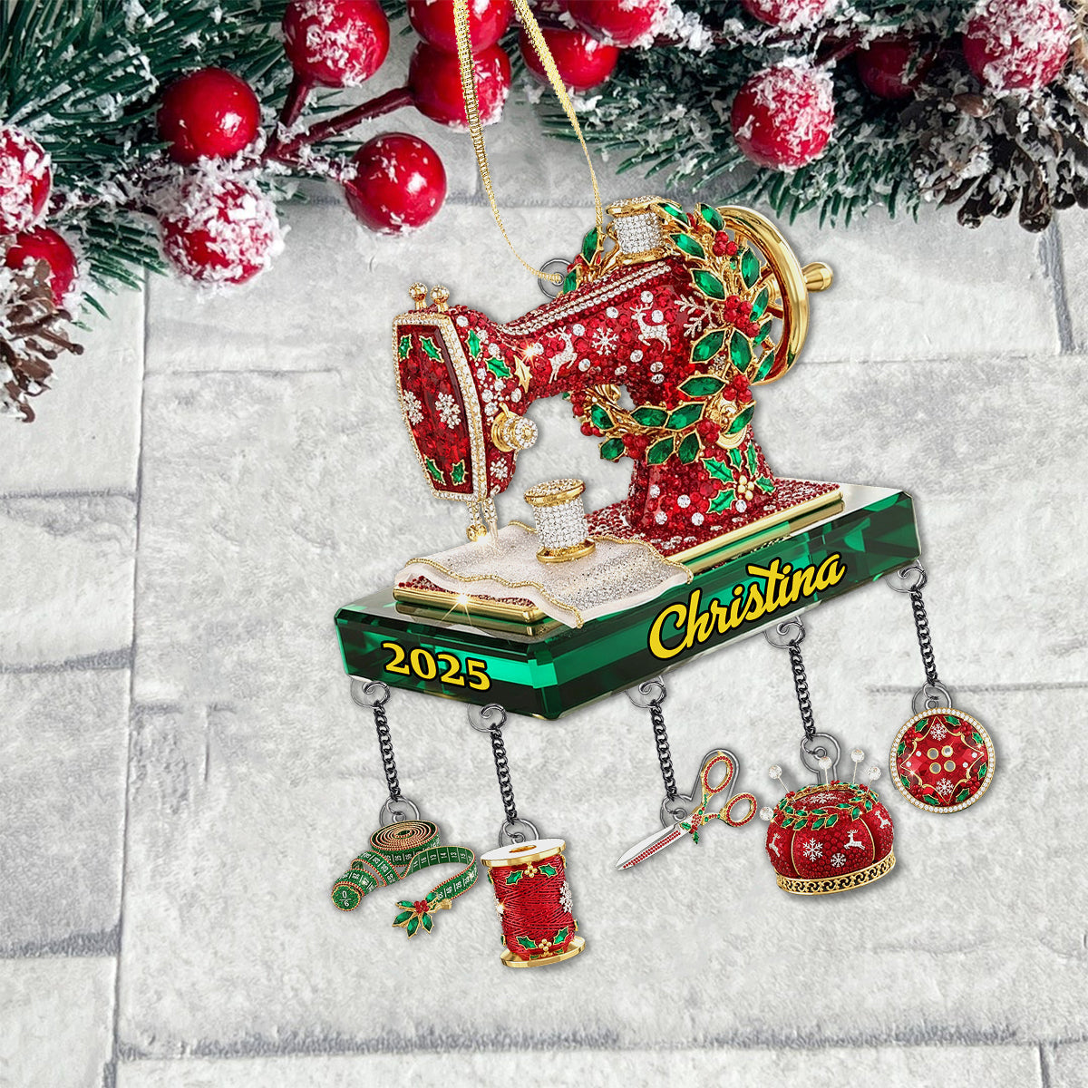 Love Sewing - Personalized Sewing Ornament With Charm