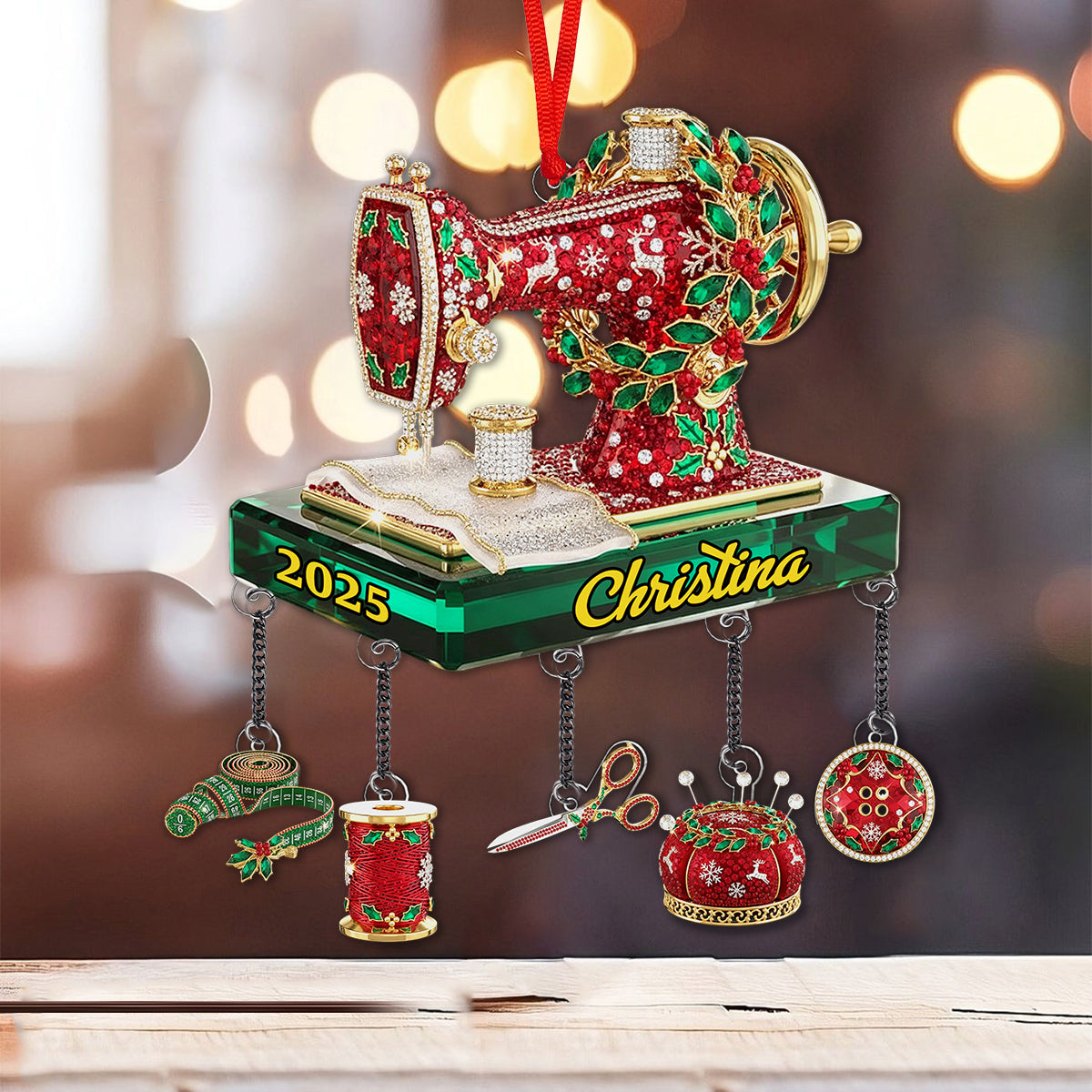 Love Sewing - Personalized Sewing Ornament With Charm