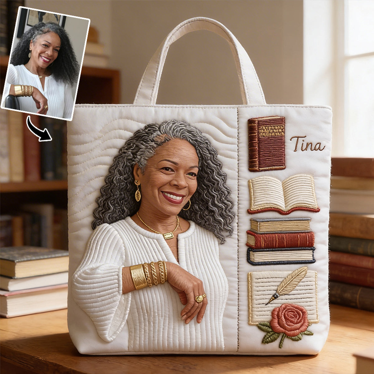 Custom Any Photo Love Books - Personalized Book Quilted Tote Bag