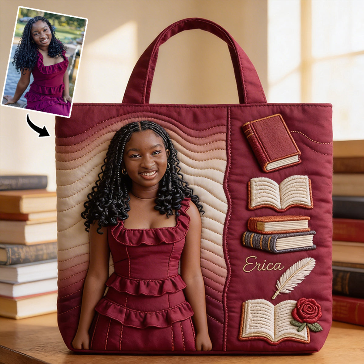 Custom Any Photo Love Books - Personalized Book Quilted Tote Bag