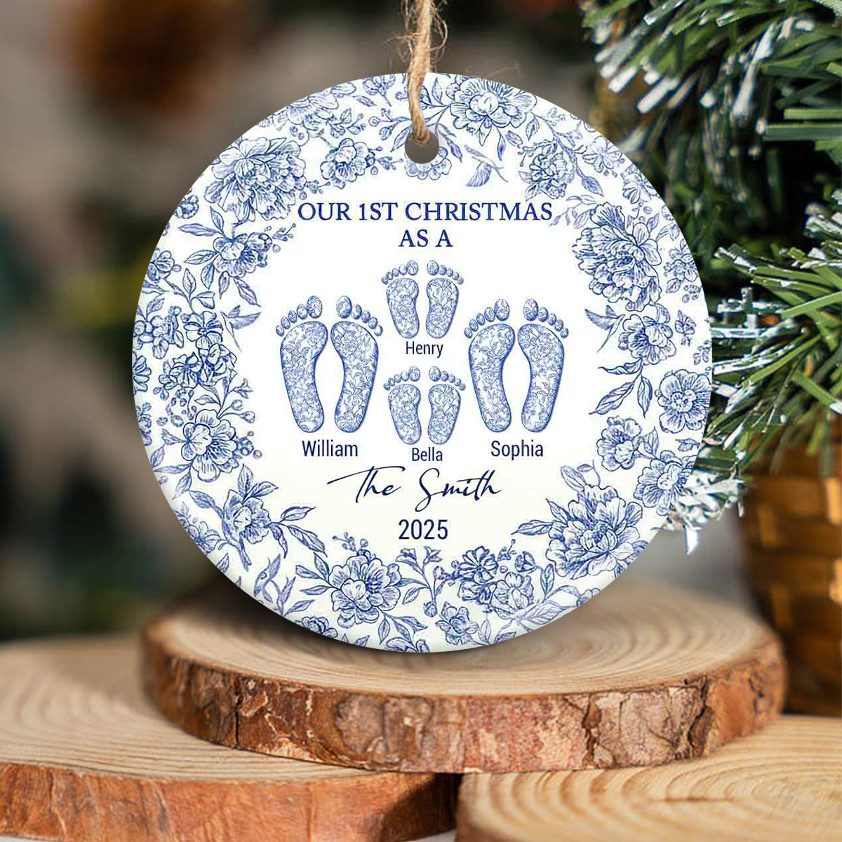 Our First Christmas - Personalized Family Ceramic Circle Ornament