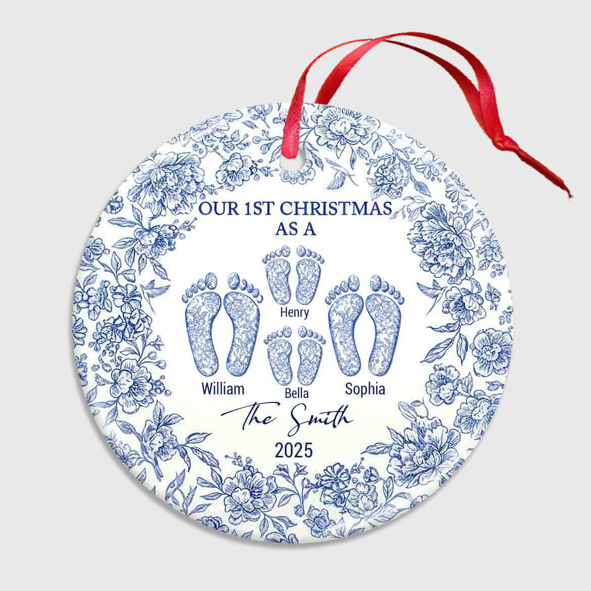 Our First Christmas - Personalized Family Ceramic Circle Ornament