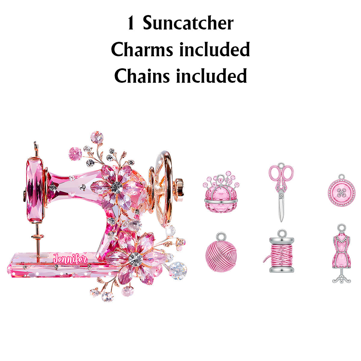 Beautiful Sewing Machine - Personalized Sewing Window Hanging Suncatcher With Charms