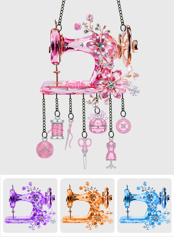 Beautiful Sewing Machine - Personalized Sewing Window Hanging Suncatcher With Charms
