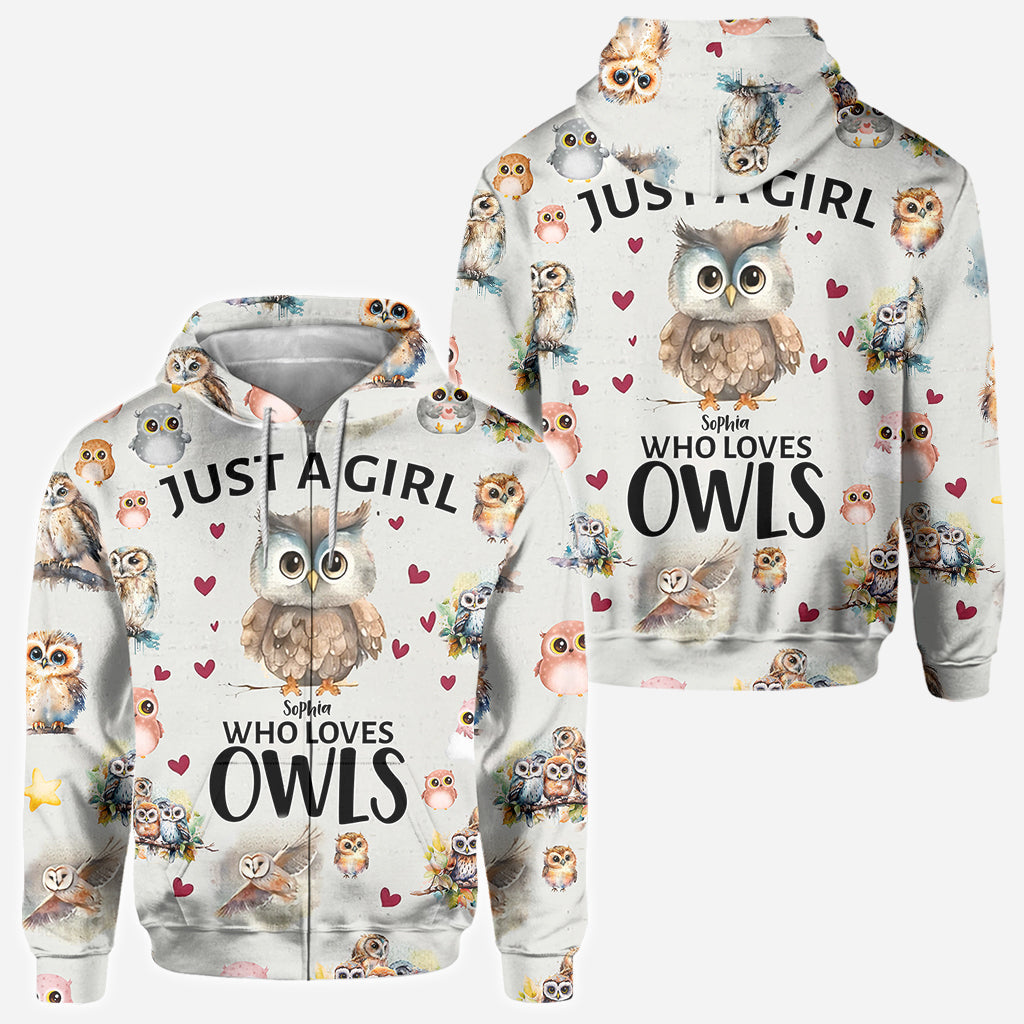 Just A Girl Who Loves Owls - Personalized Owl All Over Shirt
