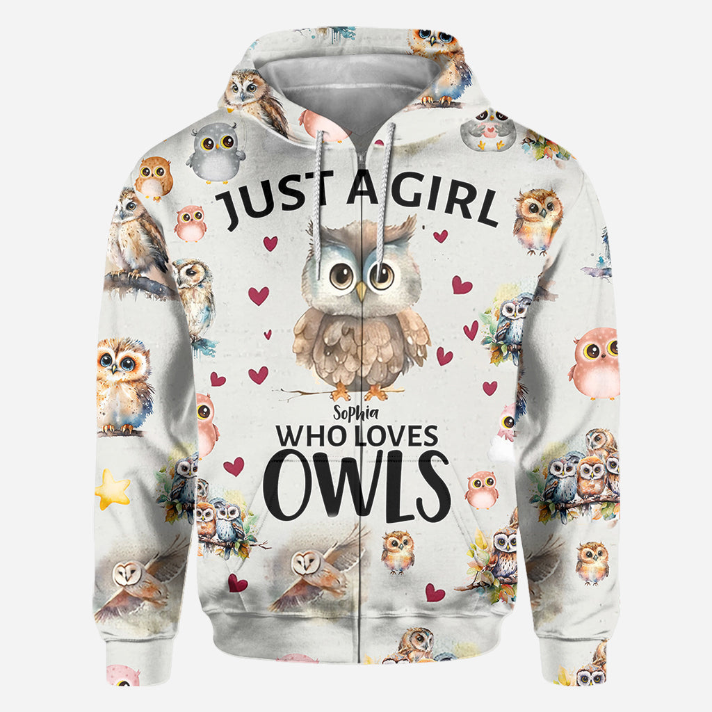 Just A Girl Who Loves Owls - Personalized Owl All Over Shirt
