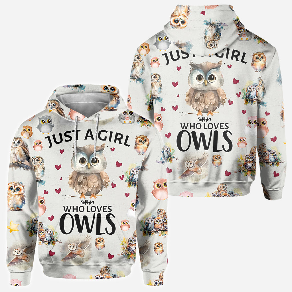 Just A Girl Who Loves Owls - Personalized Owl All Over Shirt