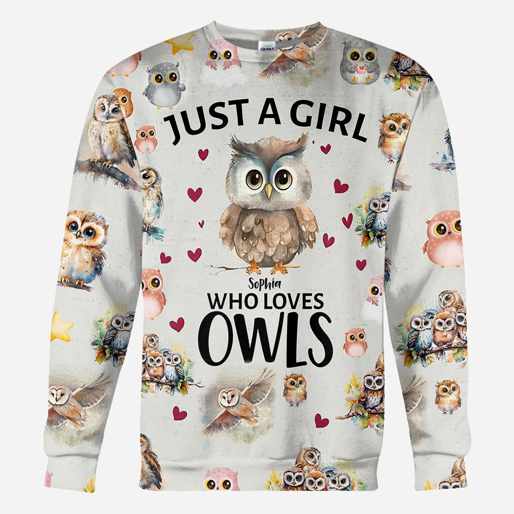 Just A Girl Who Loves Owls - Personalized Owl All Over Shirt