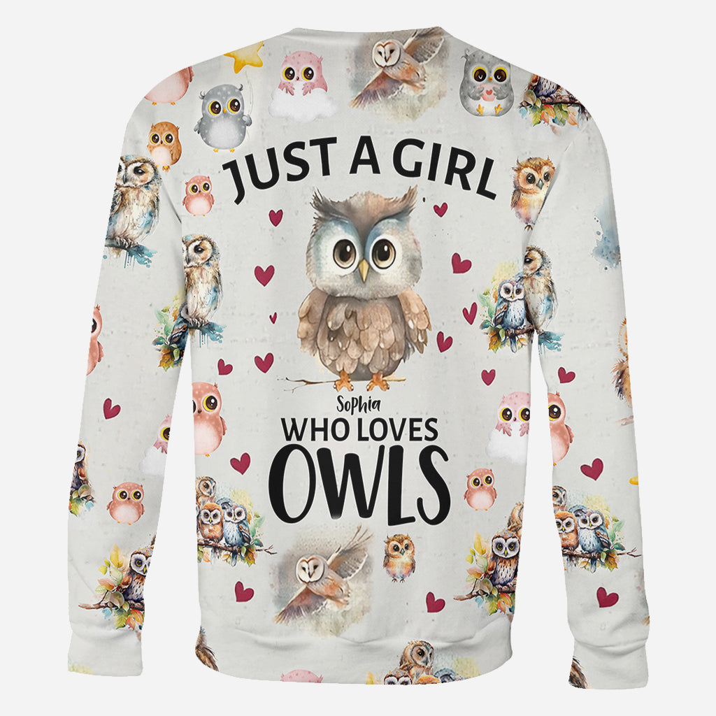 Just A Girl Who Loves Owls - Personalized Owl All Over Shirt
