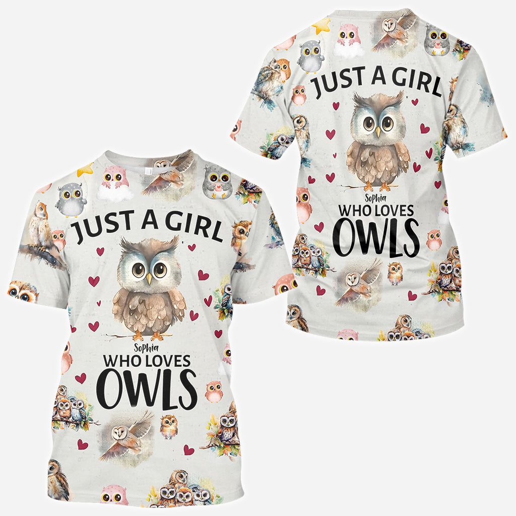 Just A Girl Who Loves Owls - Personalized Owl All Over Shirt