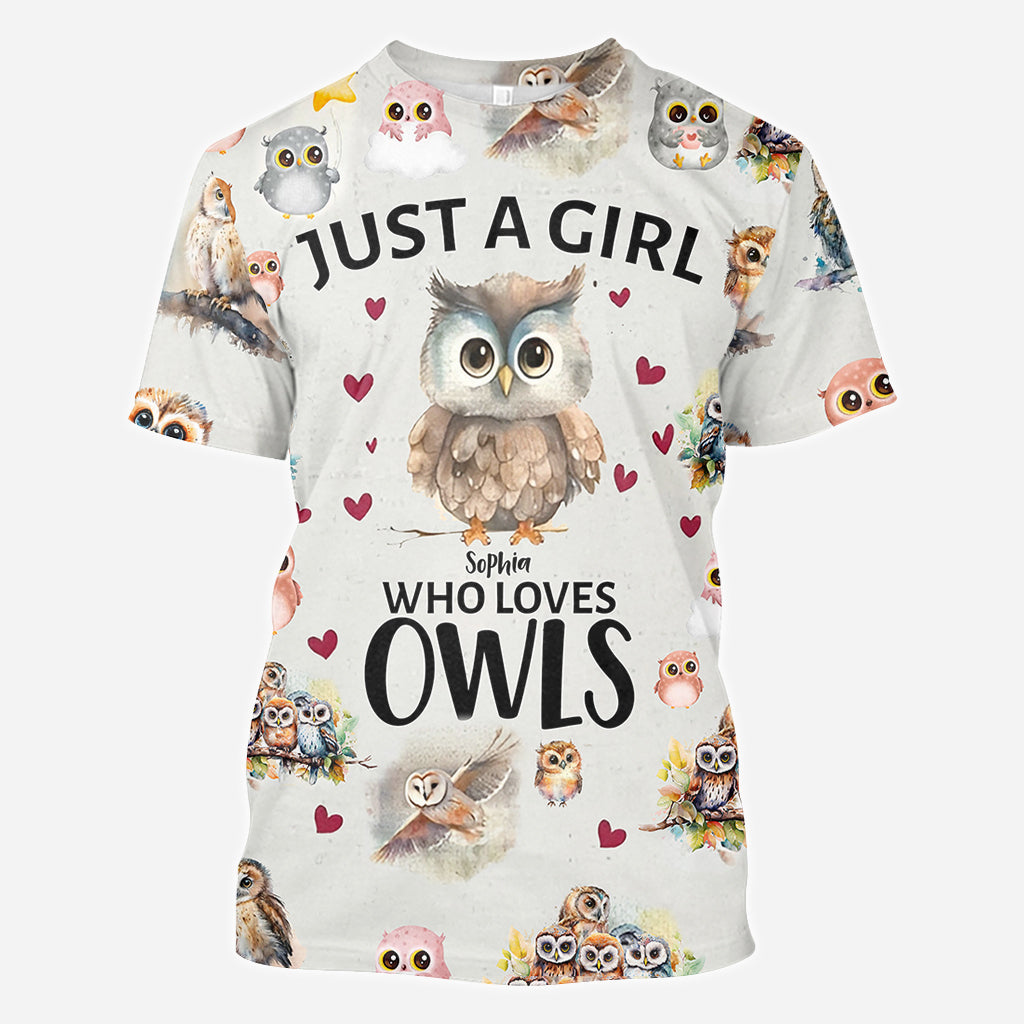 Just A Girl Who Loves Owls - Personalized Owl All Over Shirt
