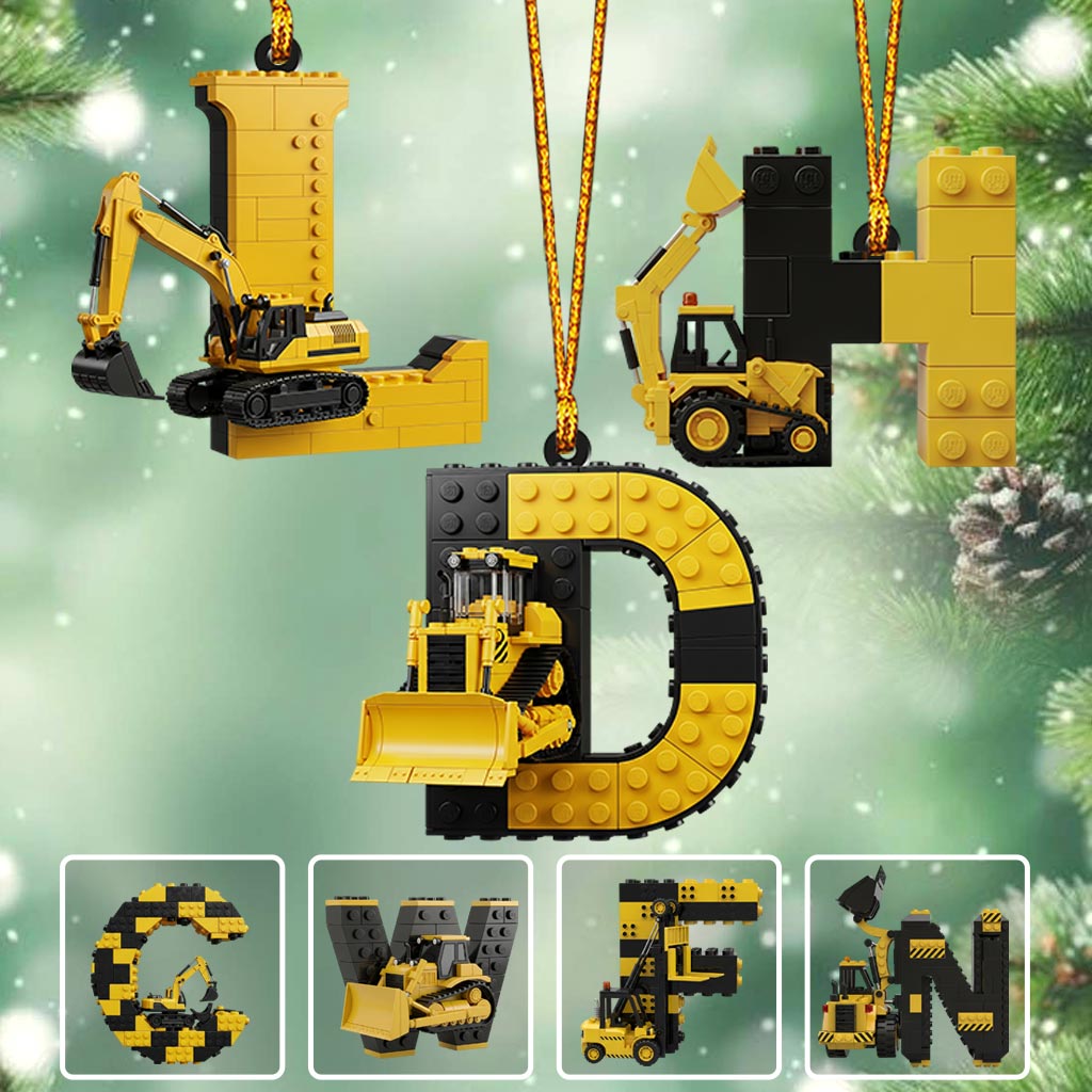 Fun Construction Vehicles Alphabet - Personalized Kid Ornament