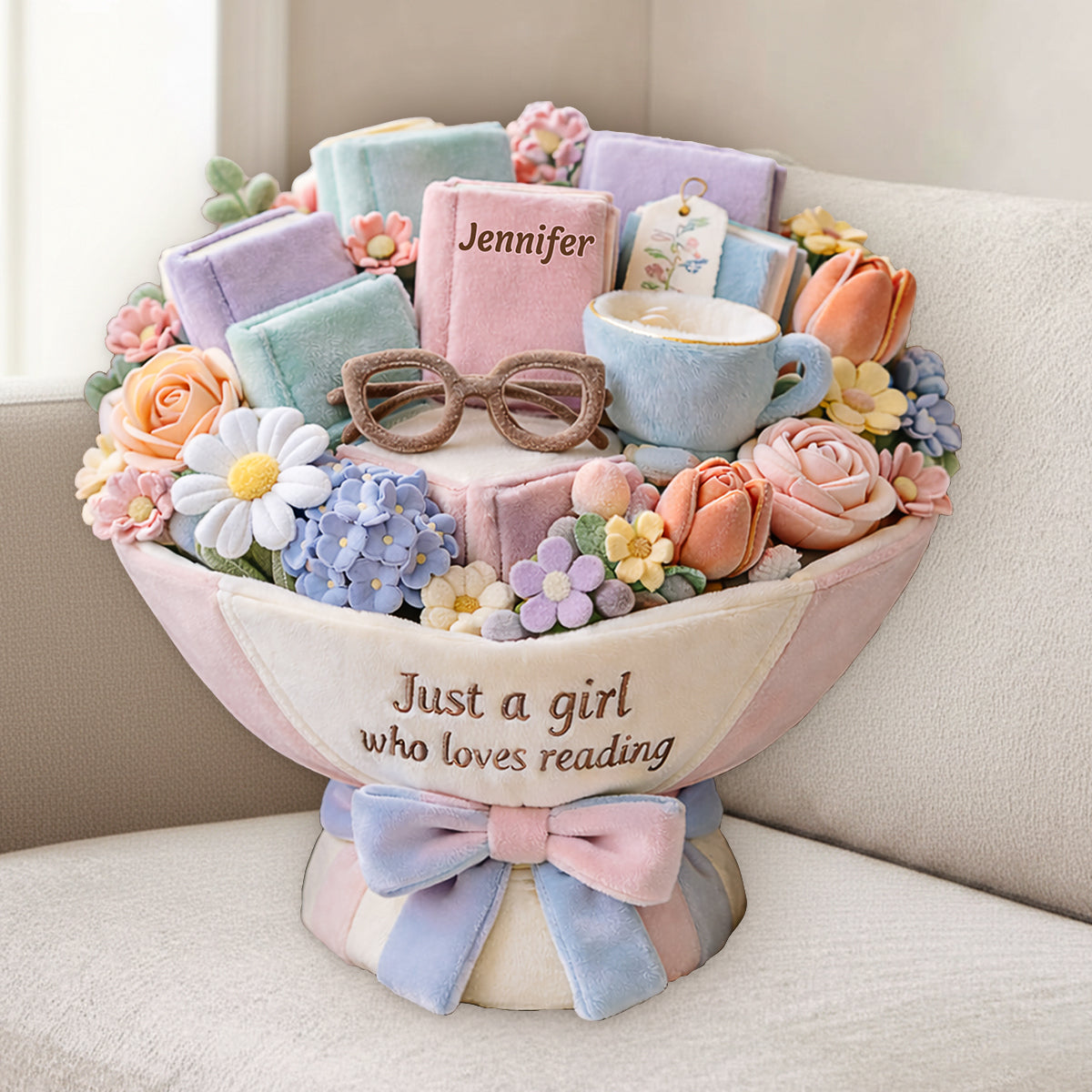 Just A Girl Who Loves Reading Plush Bouquet - Personalized Book Premium Faux Fur Pillow