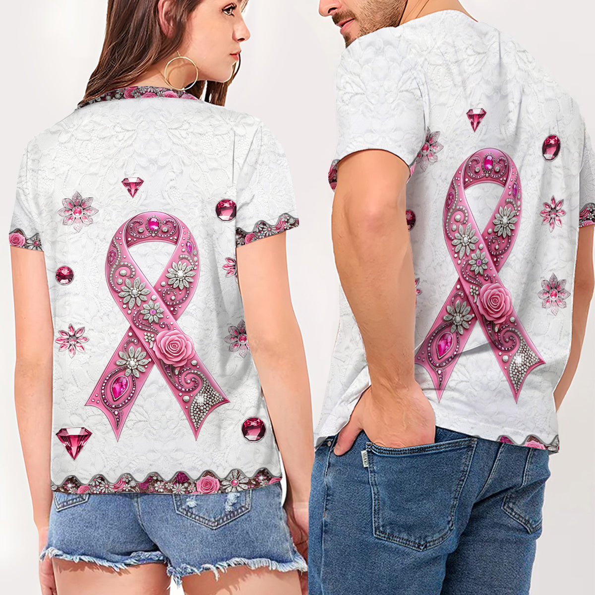 Breast Cancer Awareness - Personalized Breast Cancer Awareness Fully Printed V-Neck T-Shirt