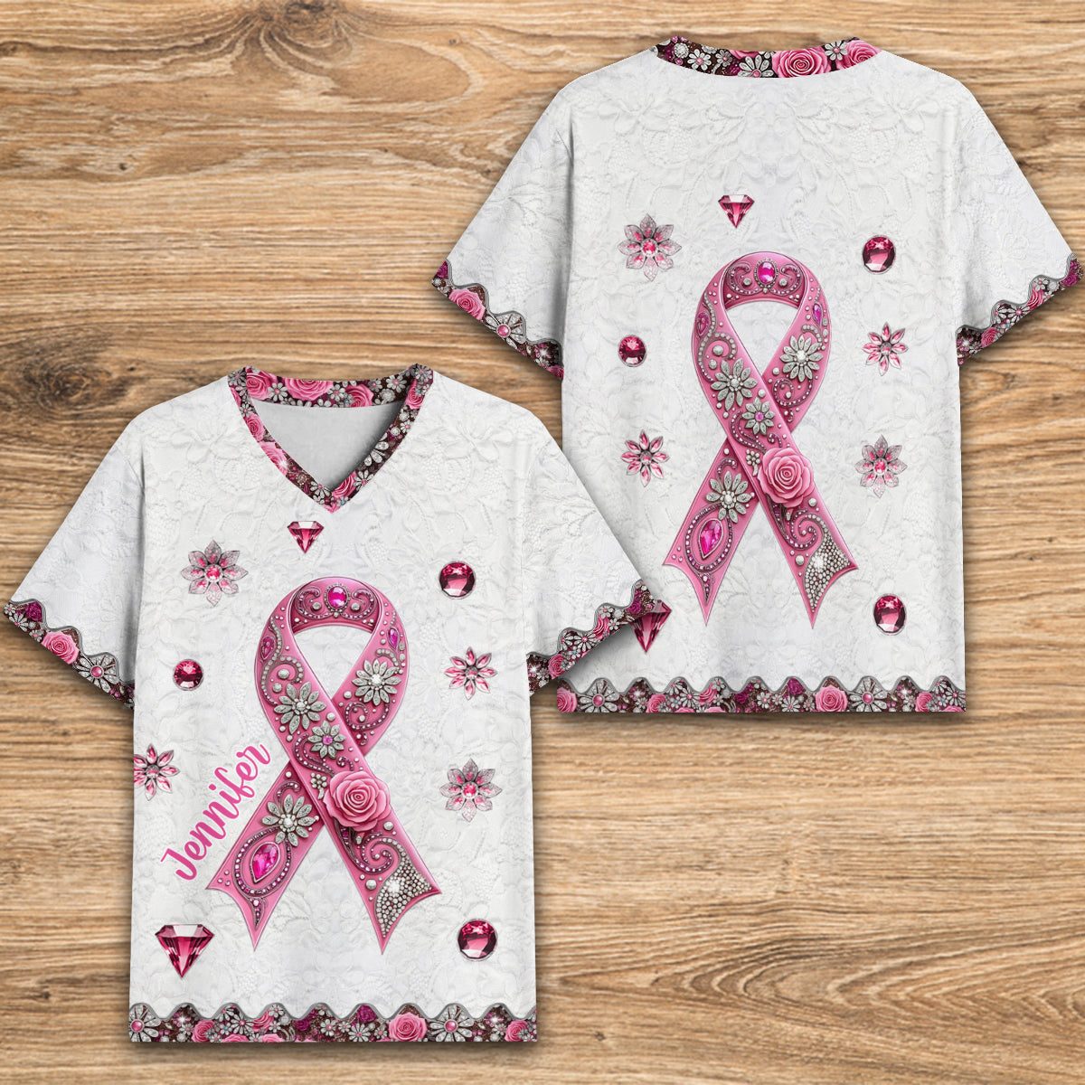 Breast Cancer Awareness - Personalized Breast Cancer Awareness Fully Printed V-Neck T-Shirt