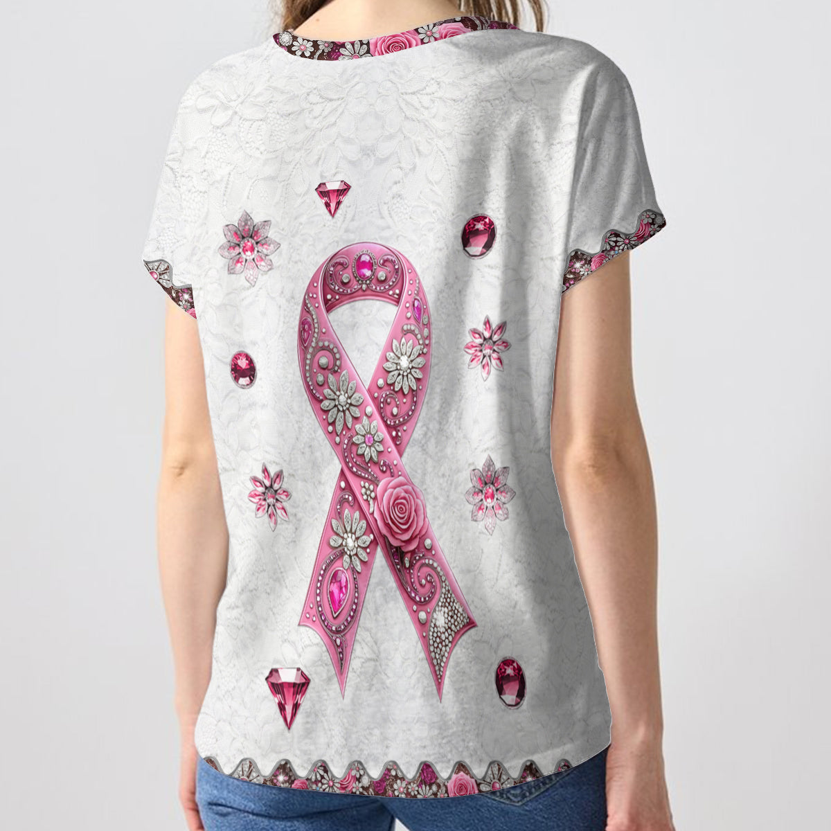 Breast Cancer Awareness - Personalized Breast Cancer Awareness Fully Printed V-Neck T-Shirt