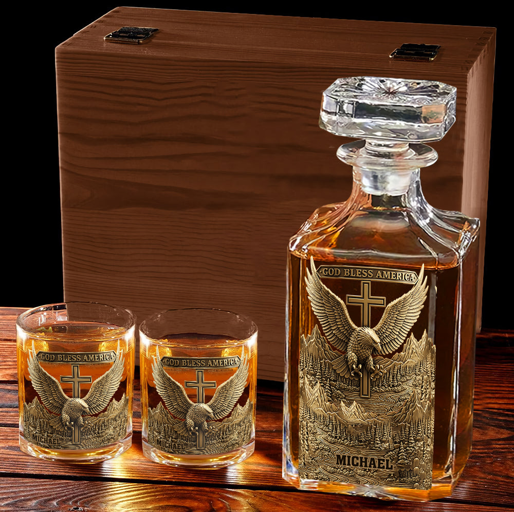 God Bless America - Personalized Bald Eagle Whiskey Decanter Set