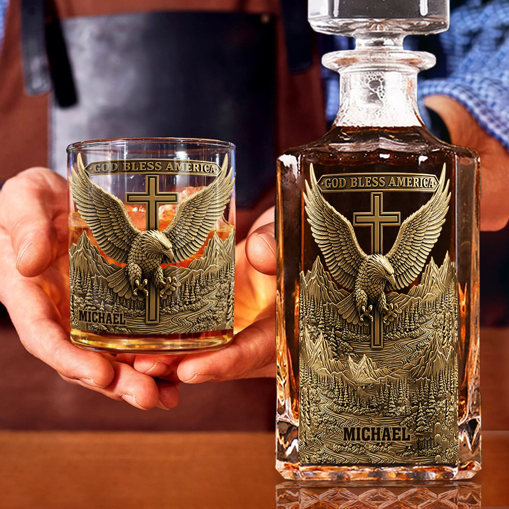 God Bless America - Personalized Bald Eagle Whiskey Decanter Set